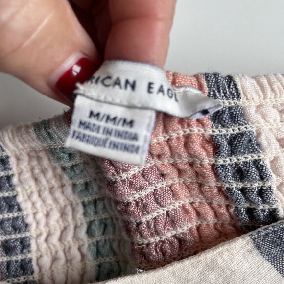 American Eagle Babydoll Halter Dress Size M Striped Empire Waist Beachy Boho - Picture 11 of 13